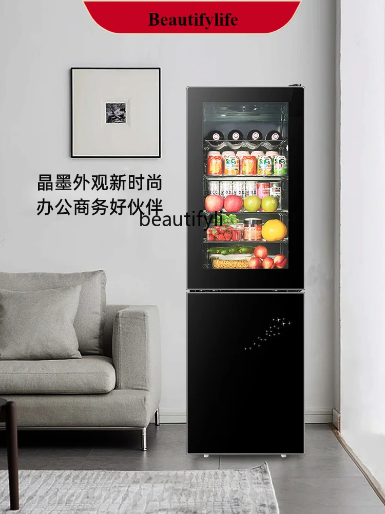 

E132 Refrigerator Ice Bar Transparent Glass Door Fresh-Keeping Frozen Household Living Room Refrigerated Freezer