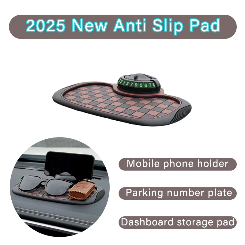

Car Dashboard Multifunctional Anti-Slip Mat with Rotating Phone Holder and Temporary Parking Number Decorative Accessories
