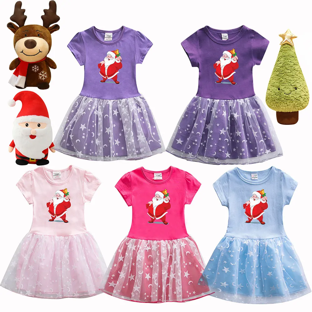 Halloween Festival Santa Claus Pattern Short-Sleeved Princess Dress 5-color Dress Girl Lace Mesh Tutu Skirt Q Version Doll Set