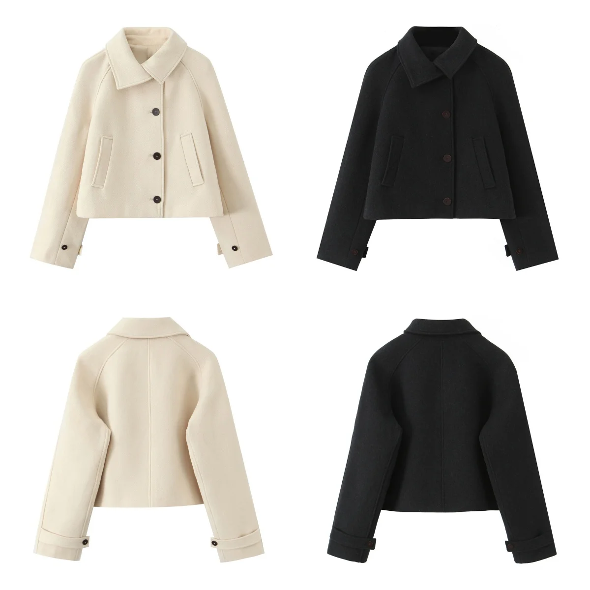 

2025 Women Autumn Winter Warm Elegant Short Woolen Coat Long Sleeve Single Breasted Lapel Collar High Street Outerwear