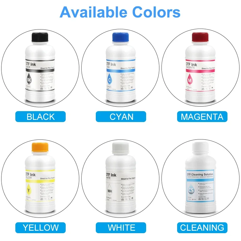 250MLx5 DTF Ink Kit DTF Film Ink Direct to Transfer Film DTF Ink For Epson L1800 L805 F2000 F2100 Ordinary Quality 250ML dtf ink