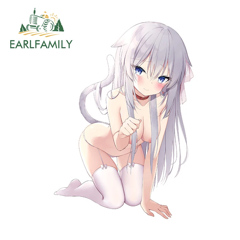 

EARLFAMILY 13cm x 9.2cm for Cat Ears Anime Girl Car Sticker Sunscreen Waterproof Cartoon Decal Air Conditioner Skateboard RV