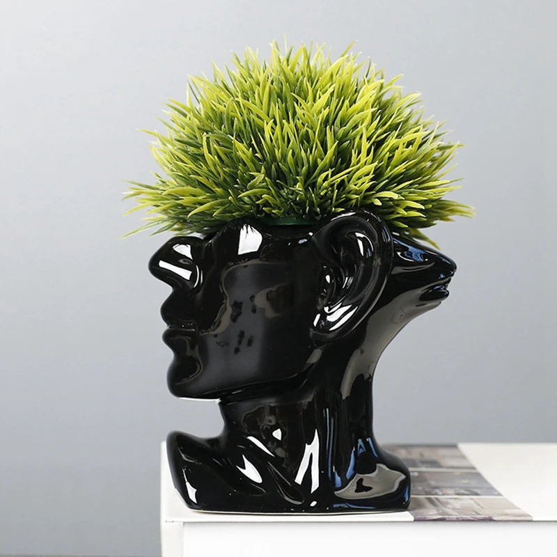 北欧の抽象的な肖像画の像の花瓶、多肉植物の植木鉢、セラミックプランター、排水穴のある屋内デスクトップ植物装飾