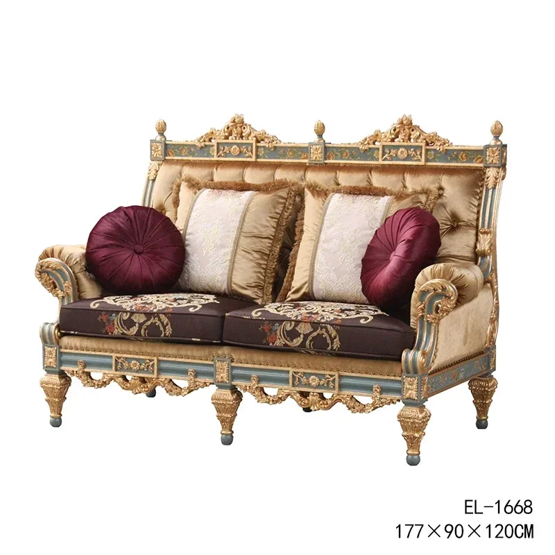 French high-end retro villa home solid wood heavy industry hand-painted carvings gold leaf living room sofa combination