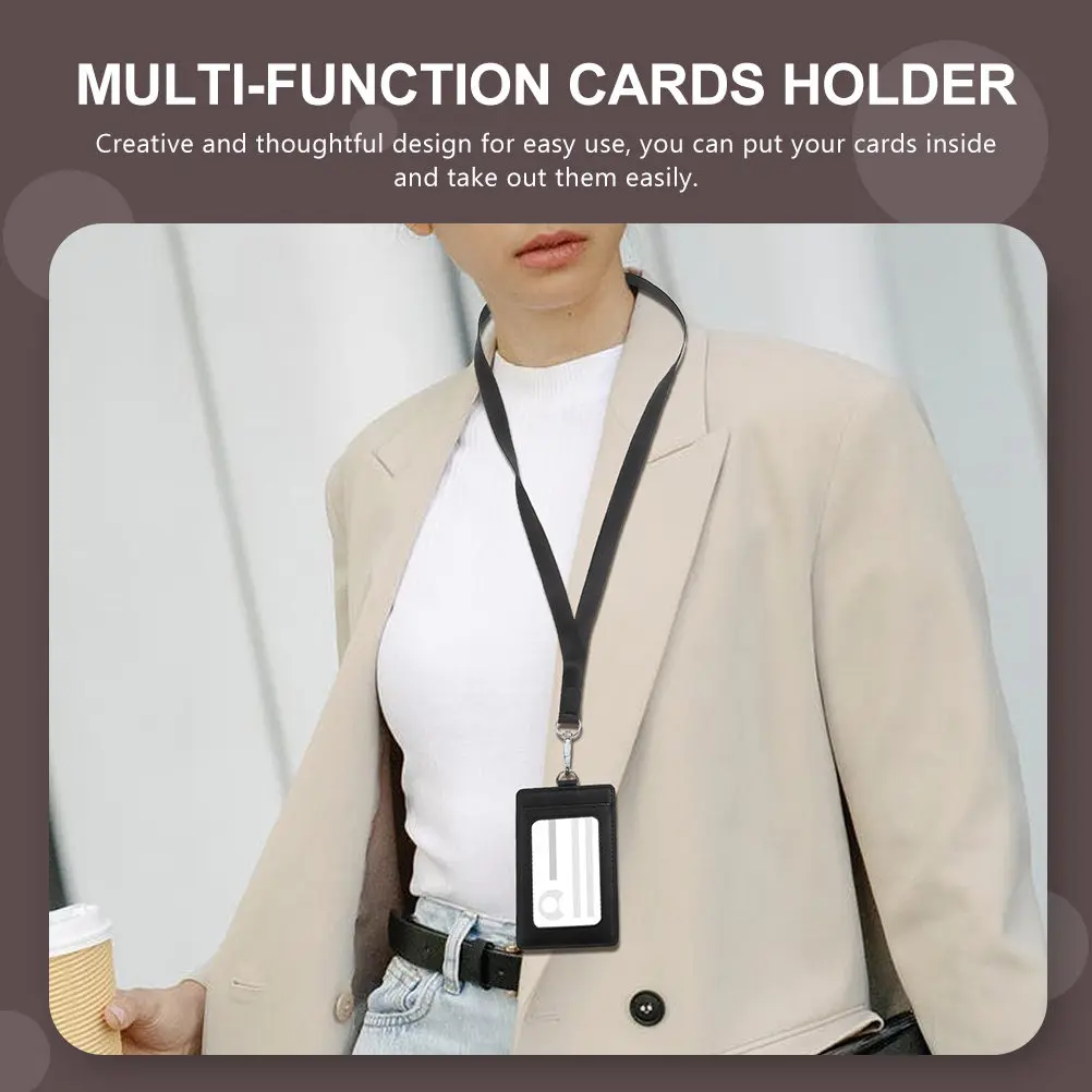 2Pcs Id Cards Holder PU Waterproof Portable Lanyard Student Staff Name Tag Access Cards Protector Name Tag Holder