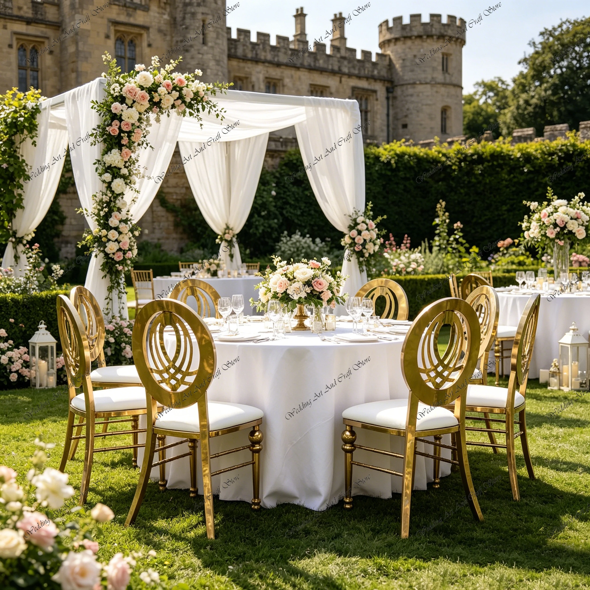36pcs f30 Round Back Chair Gold Stainless Steel Wedding Chair with White Cushion Hotel Stackable Banquet Dining Chair ivy1092