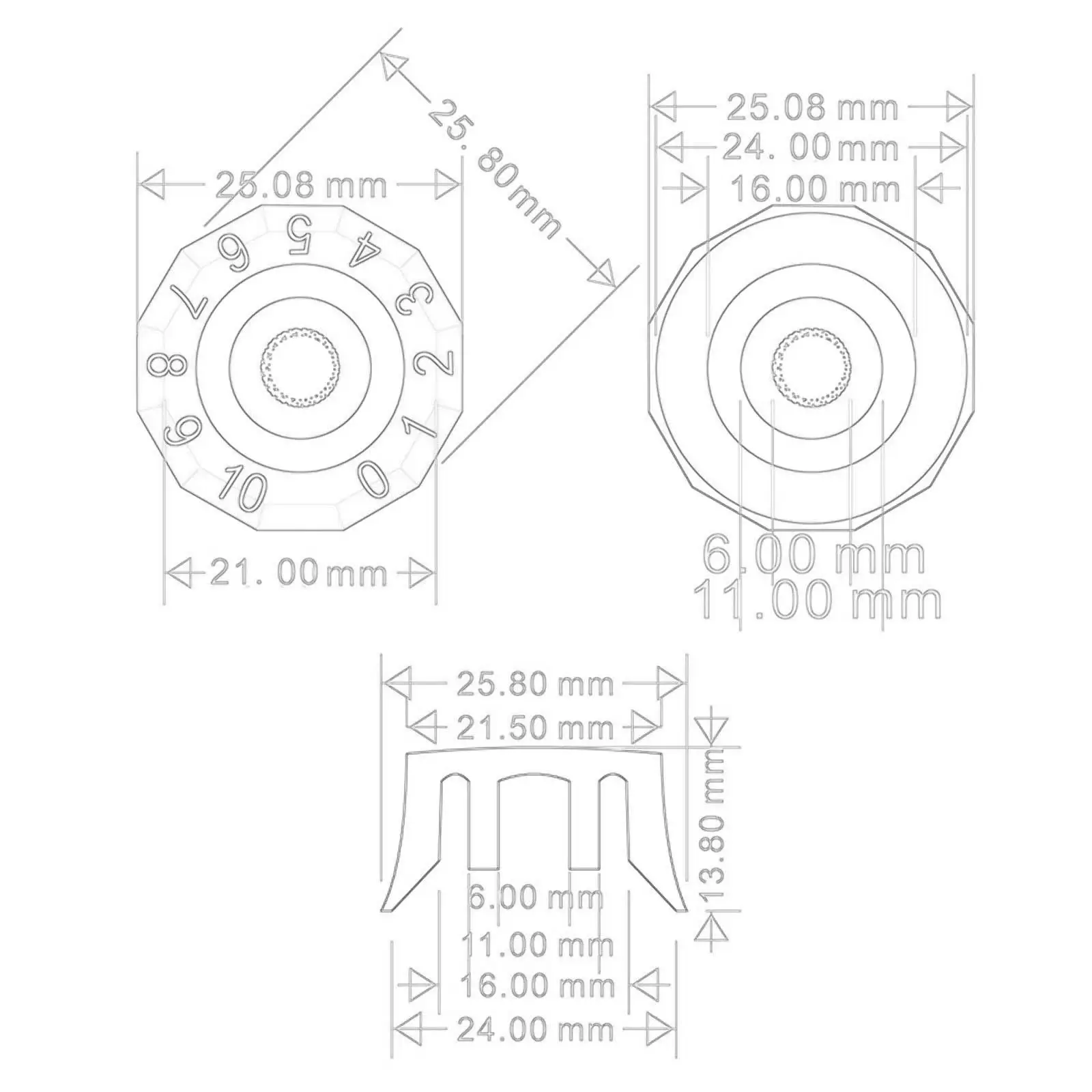 LP-Capuchon JEKnob électrique de remplacement, 6mm(0.24 pouces), boutons de chapeau supérieur JEBass électrique