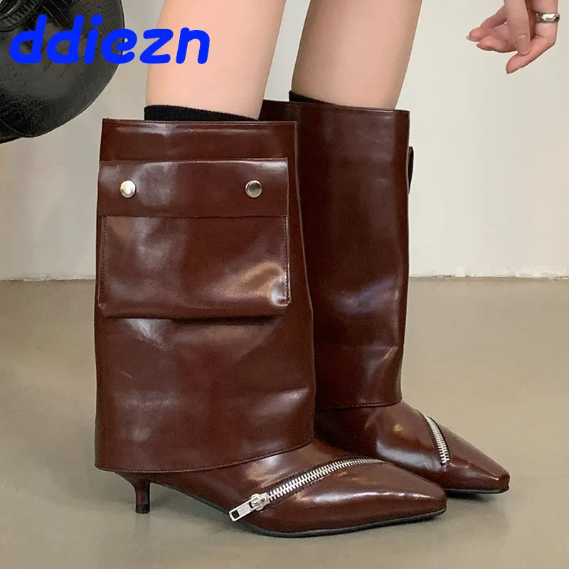 

New Footwear Ladies Modern Ankle Boots Female Slip On Shoes Designer Fashion Zippers Western Women Short Boots With Low Heels