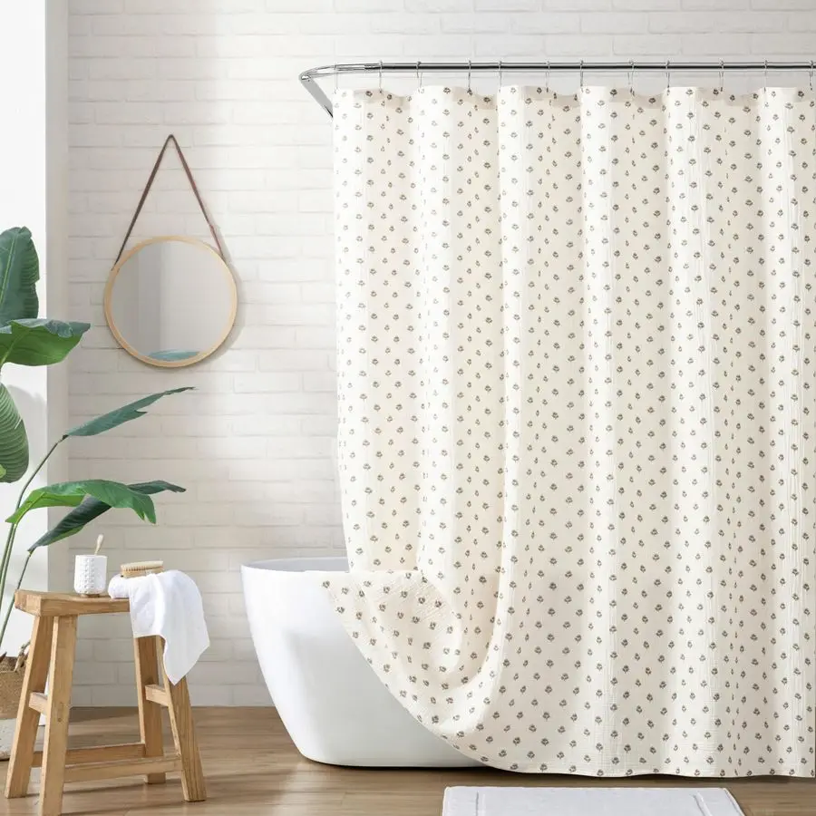 

100 Cotton Fabric Shower Curtain for Bathroom, 72 x 72 inches, Multi Block Print Gauze