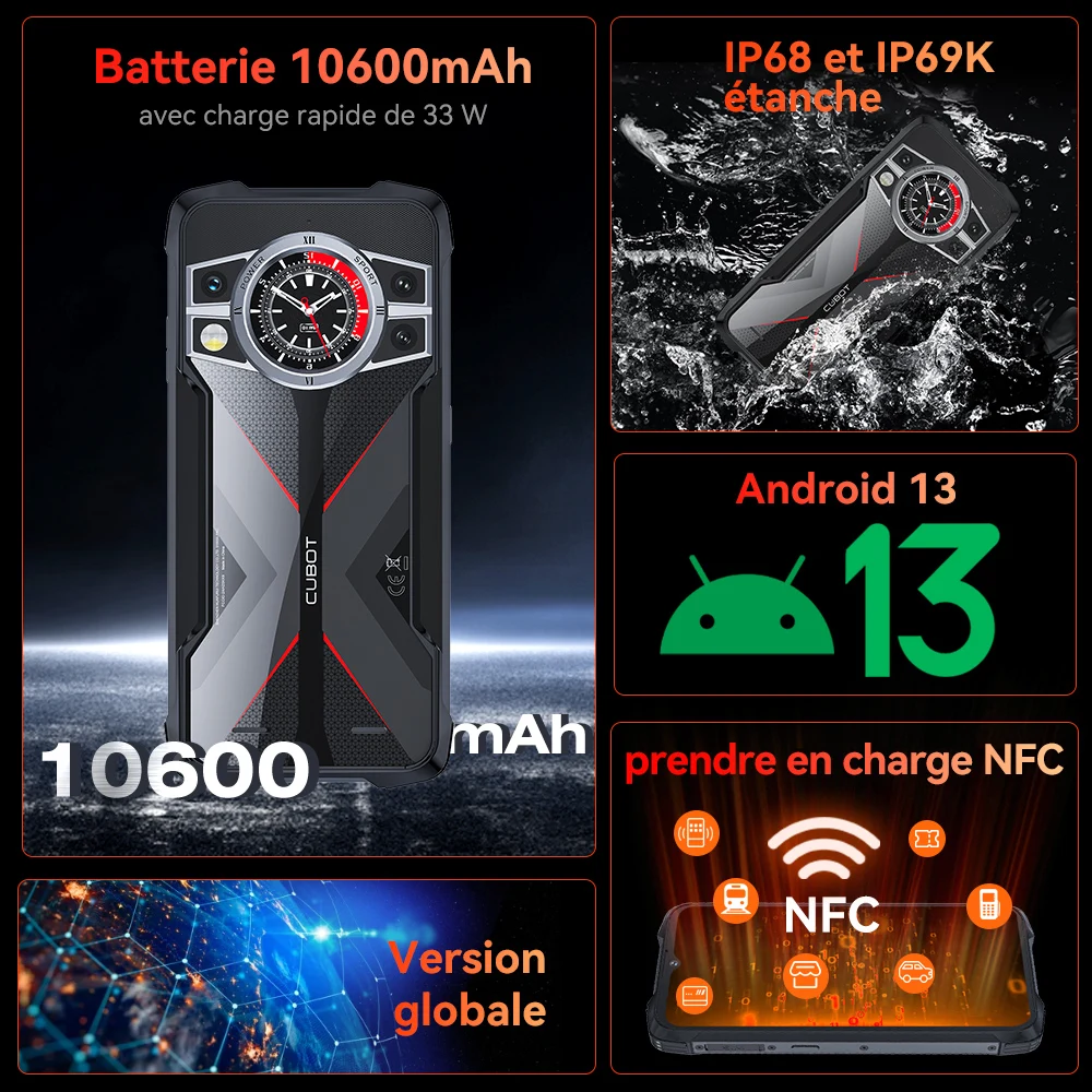 Cubot KingKong 9, Helio G99, 120Hz 6.583-Inch Screen, Rugged Smartphone, 24GB RAM(12+12GB Extended), 256GB ROM, 100MP Camera,NFC