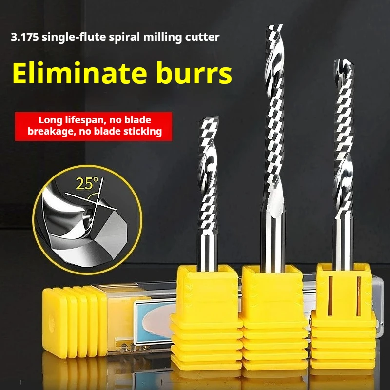 

AAAAA 3D CNC Engraving Cutter, Single Flute Spiral Solid Carbide End Mill, Dia 3.175/4/6/8/10/12mm for Aluminum & Wood