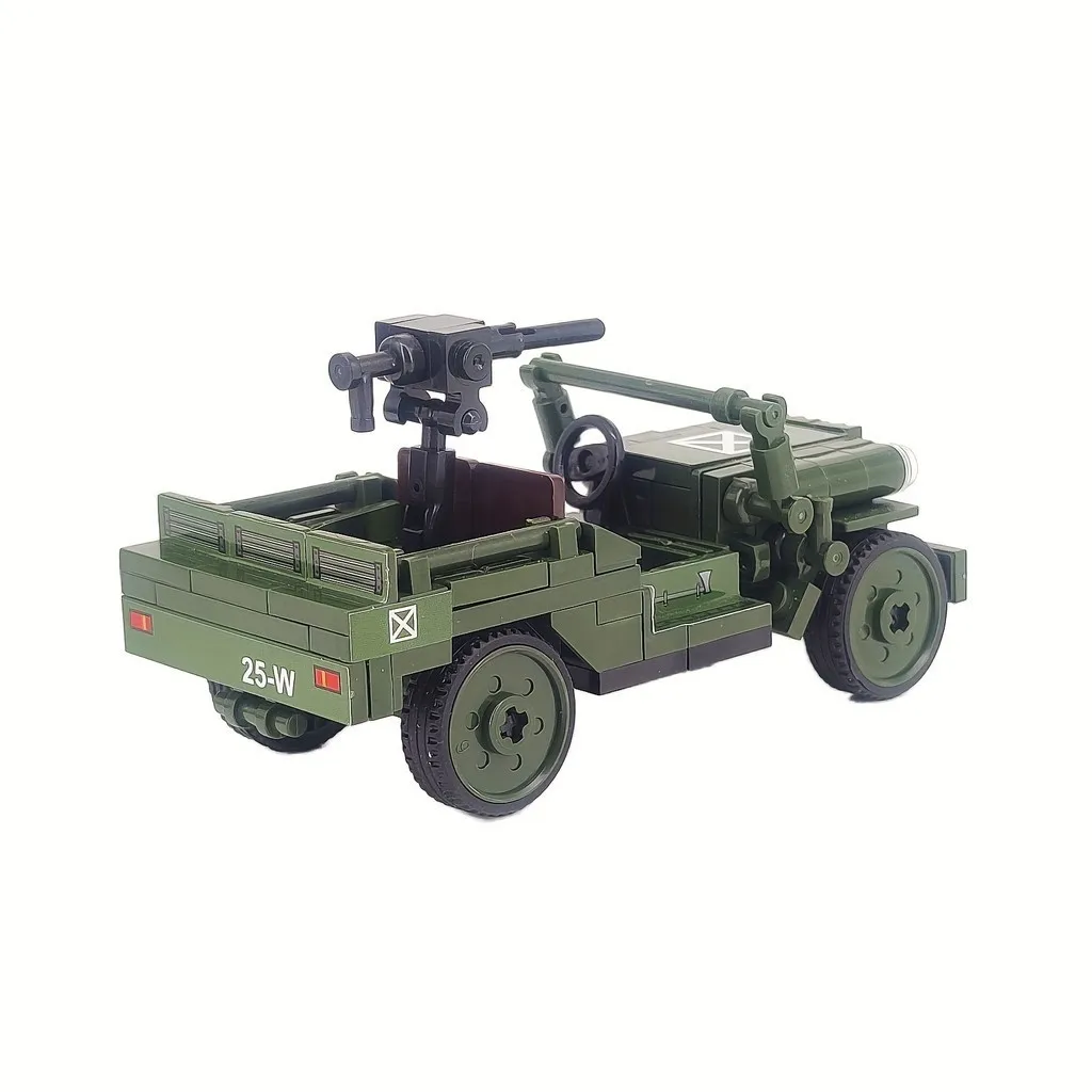 2 في 1 WW2 مركبة أمريكية عسكرية مع قذيفة هاون سيارة مدرعة اللبنات الطوب نموذج الشكل Moc لعب الأولاد أطفال هدية