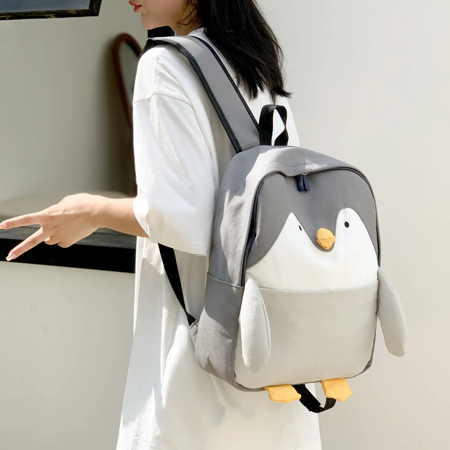 Ins Shark Print Backpack Women Funny Animal Design School Bags For Teenage Girls Penguin Printed Kawaii Bags Cute-Backpack Small