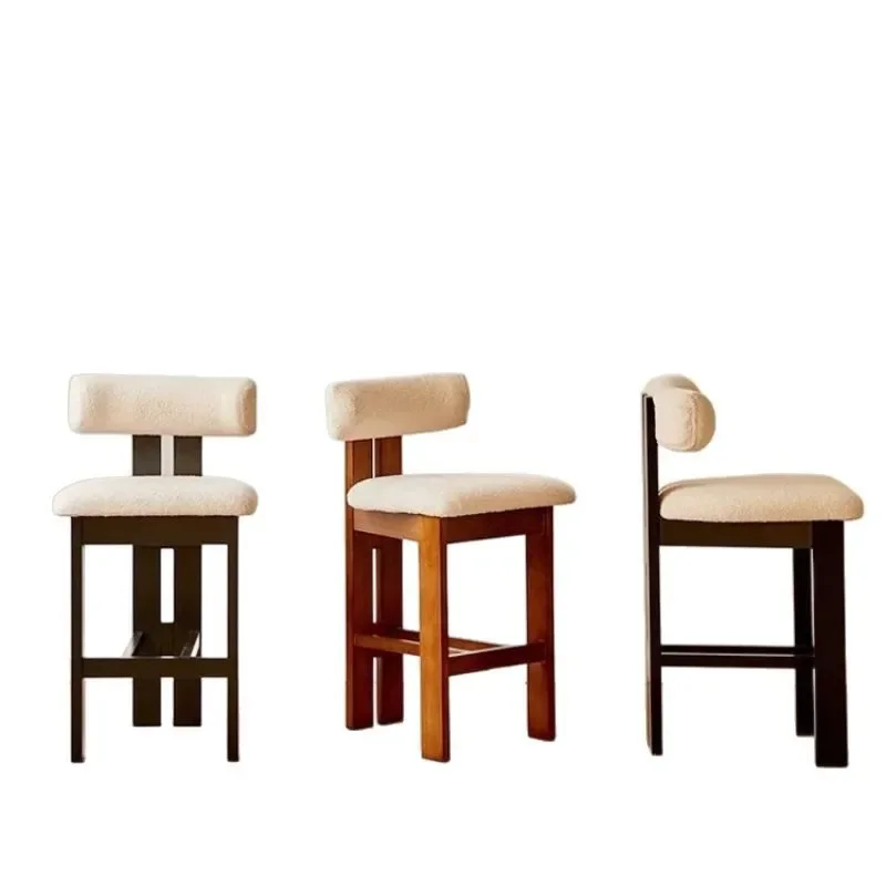 

Medieval cream style home high foot soft bag back chair retro all solid wood designer lamb wool dining chair
