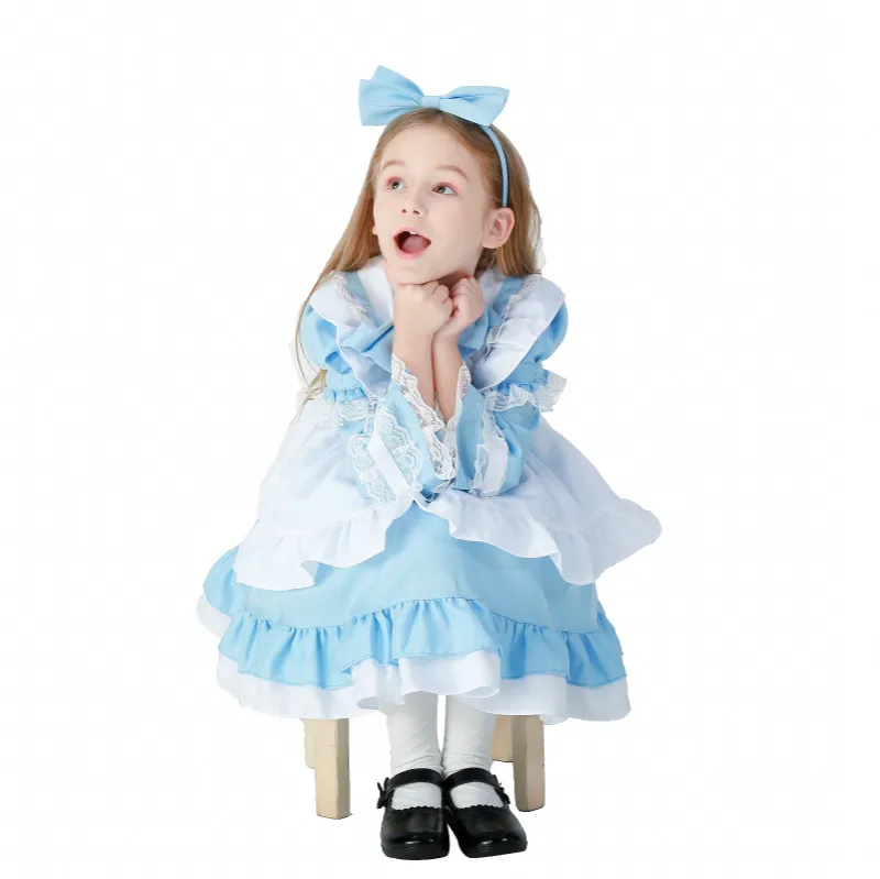 زي تنكري للأطفال على شكل خادمة من أليس في بلاد العجائب لعيد الهالوين، تنورة أميرة، زي خادمة للوالدين والأطفال بطابع الحكايات ... #5