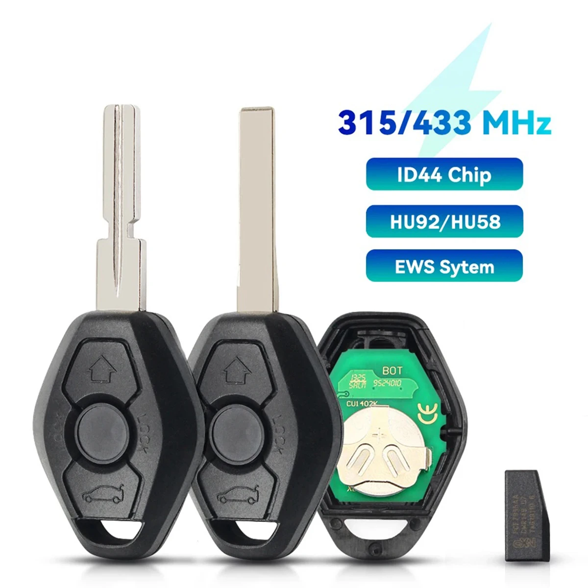 

EWS System ID44 Chip Für BMW E38 E39 E46 X3 X5 Z3 Z4 1/3/5/7 Serie 315/433 MHz Keyless Mit Batterie Für BMW Fernbedienung Auto S