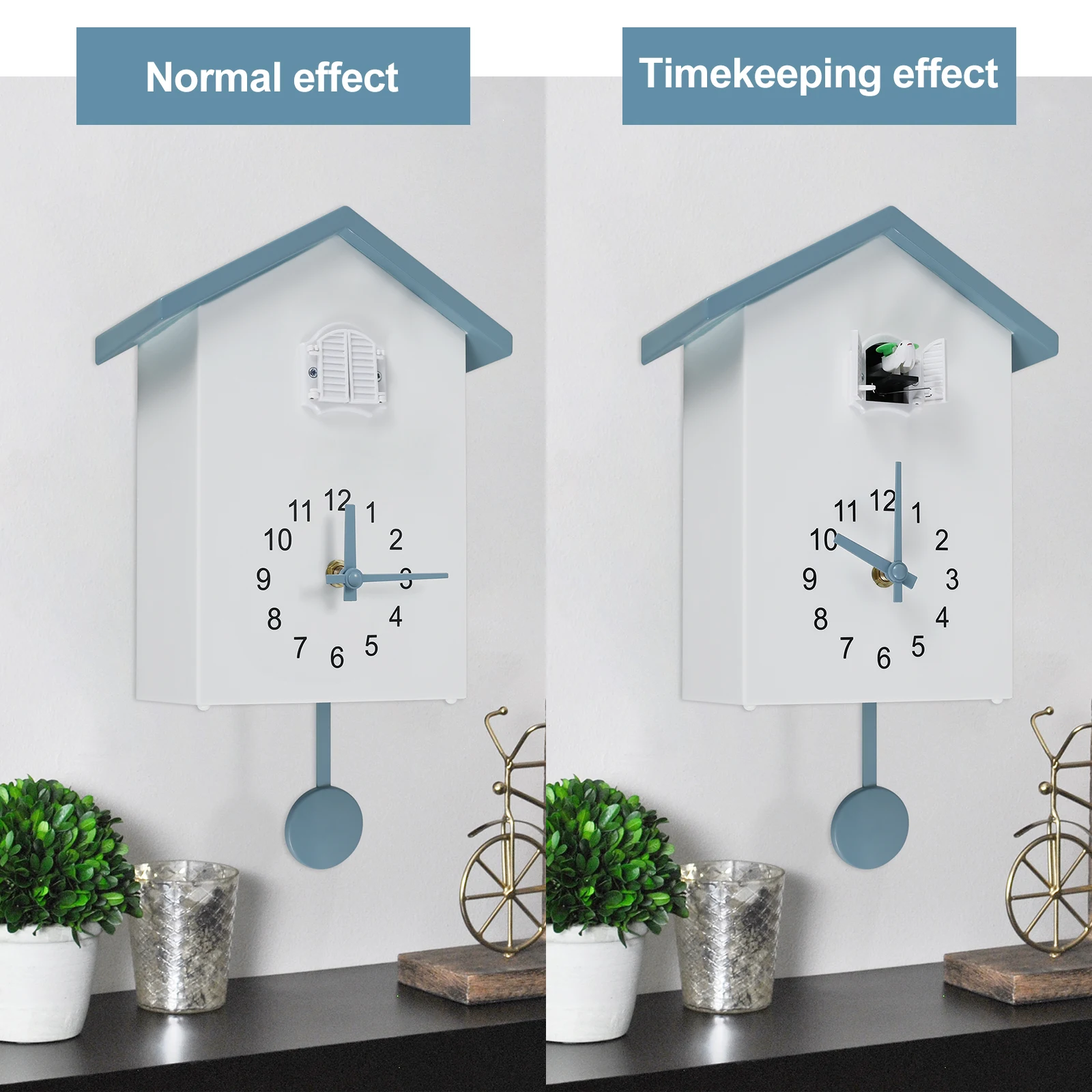 Cuckoo Clock with Chimer Bird House Cuckoo Sound Clock Battery Powered Cuckoo Wall Clock for Wall Art Home Living Room Decor