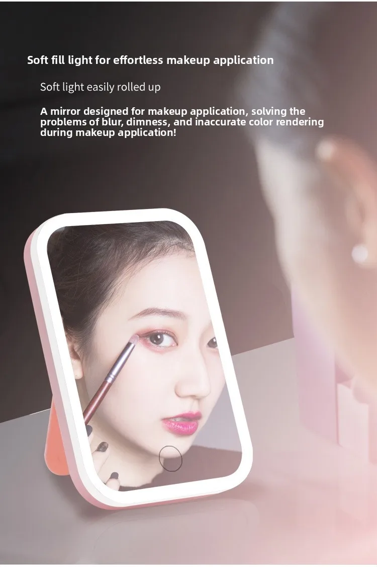 LED makeup mirror, dormitory desktop high-definition tri color light mirror, portable and portable foldable makeup repair