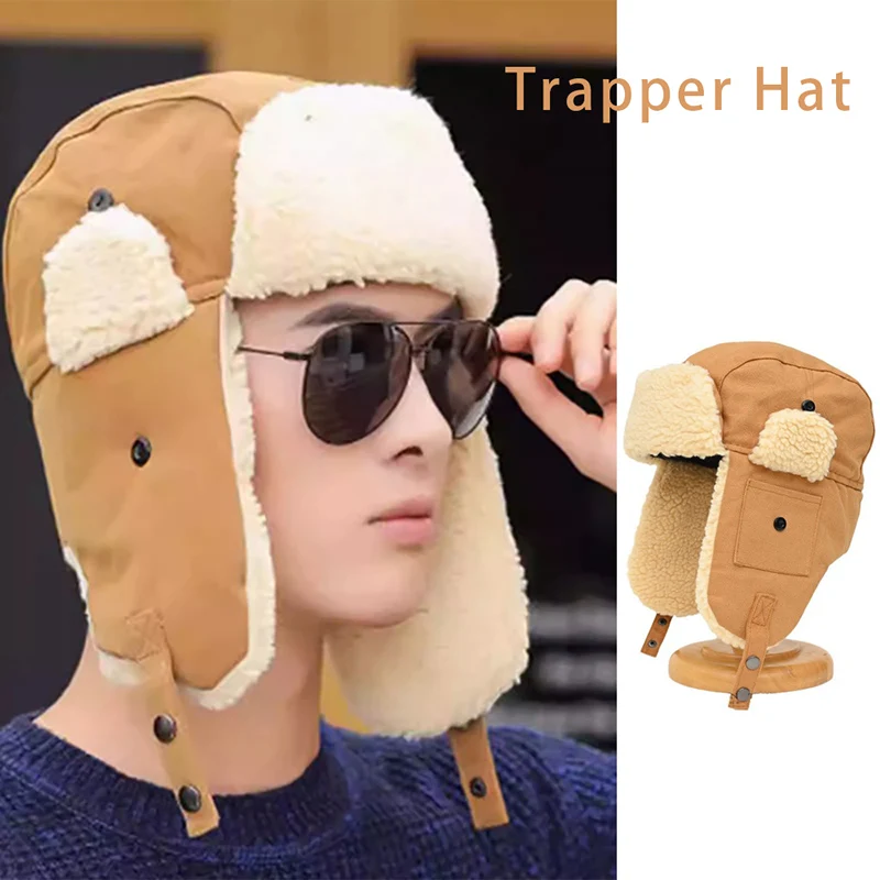 Ropa de trabajo de invierno para hombre, sombrero de tela, orejeras abatibles hacia arriba, gorra de aviador a prueba de viento, forro de Sherpa, clima frío extremo térmico para mujer