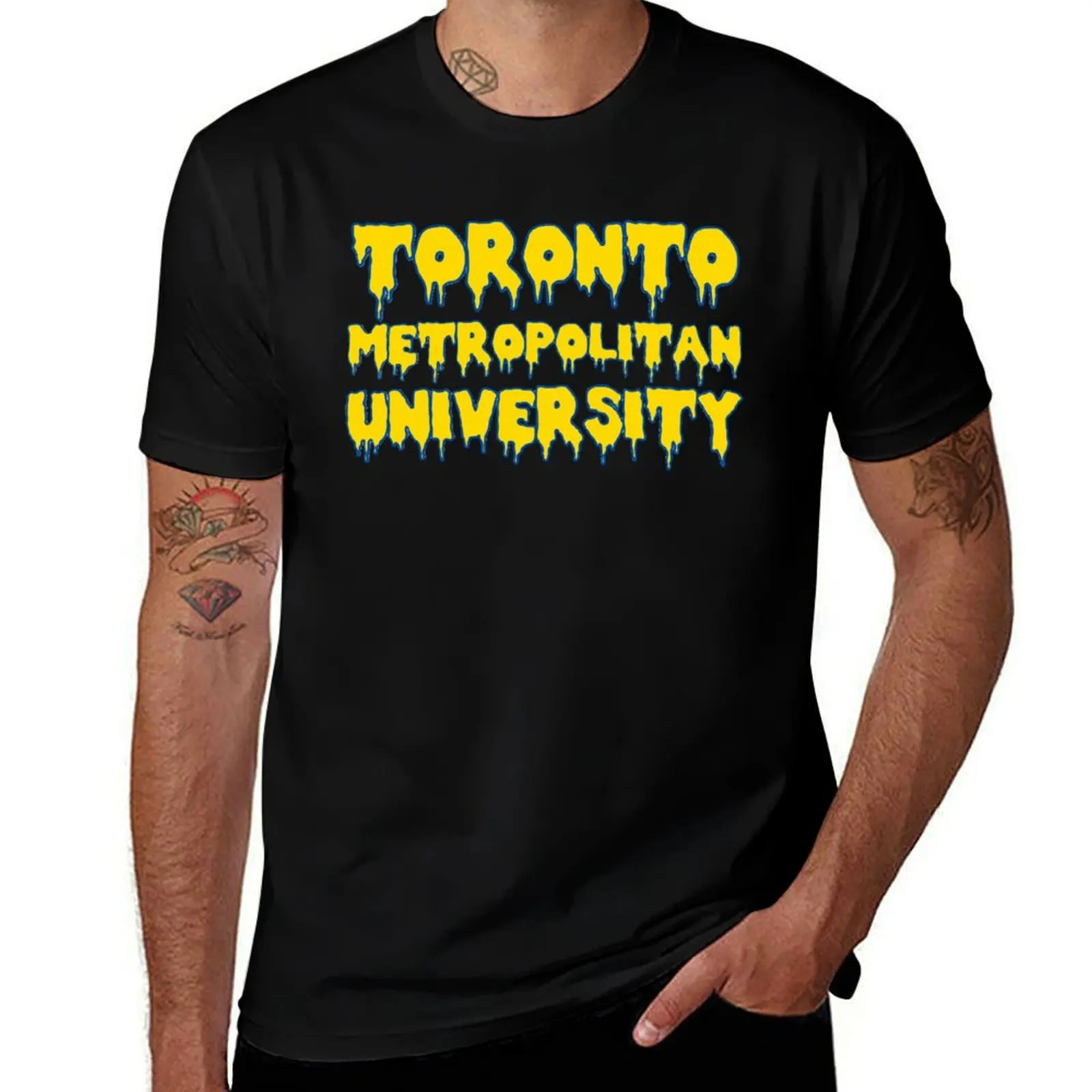 Slime toronto metropolitan university Lettering Yellow and Blue T-Shirt Work Short Sleeve Cotton Top T-Shirt