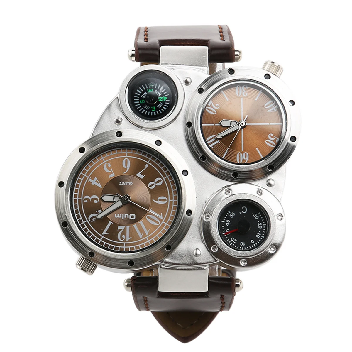 

Men's Retro Dual Time Watch 9145 Brown Dial Quartz Sports Wristwatch PU Band Outdoor Sports Fashion 9415 Dual Time Watch for Men