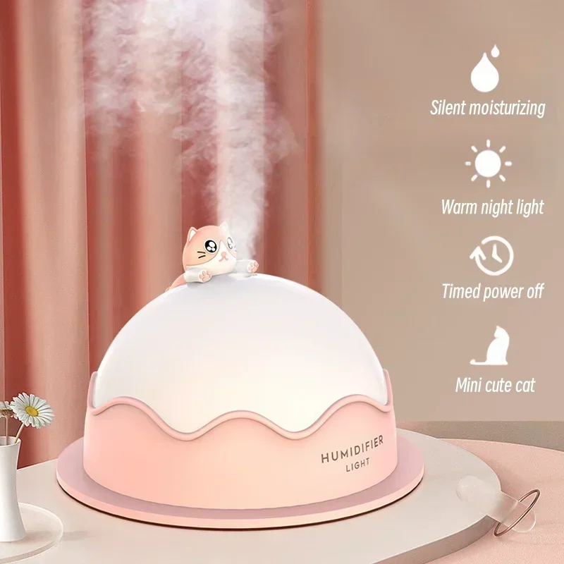 250ml Cute Cat  Air Humidifier Ultrasonic for Home Bedroom USB Mute Humidifier with Warm Night Light