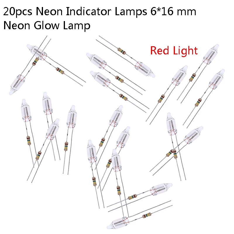 20 Buah Lampu Indikator Neon dengan Resistensi Terhubung Ke 220V 6*16 Mm Indikator Utama Lampu Cahaya Neon