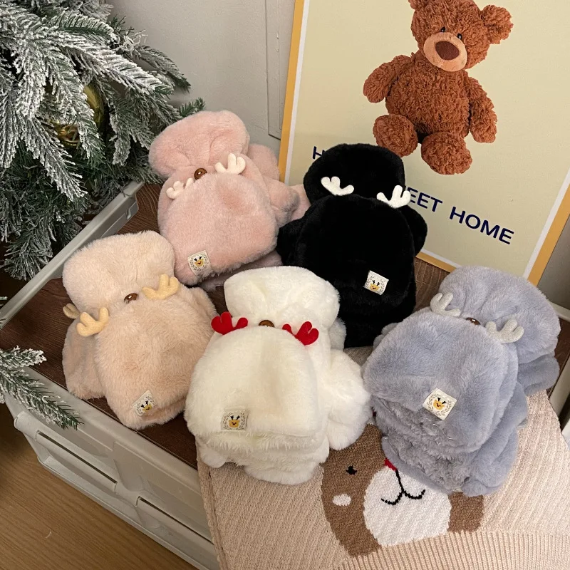 Elk Christmas Damen Winter Warm Flip Student Writing Plus samtverdickte Handschuhe