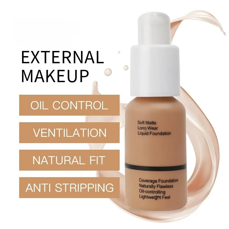 كريم أساس سائل ناعم غير لامع مقاوم للماء للتحكم في الزيت، خافي عيوب البشرة، مرطب يدوم طويلاً، كريم أساس طبيعي لا تشوبه شائبة للمكياج BB