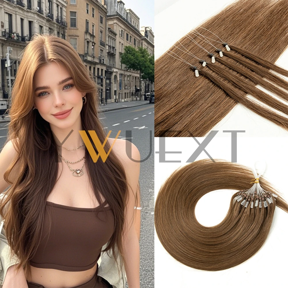 

Brown Micro Loop Ring Human Hair Extensions 12''-22''Natural Straight Hair Extensions Lightweight 30g/pack 50pcs for Women