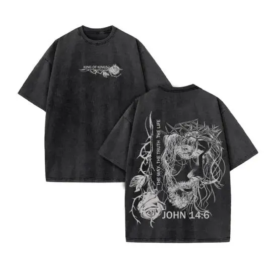 

Christian men's wash Tee Loose Y2K Harajuku style casual tee Cotton Christian vintage tee for men and women graphic t shirts