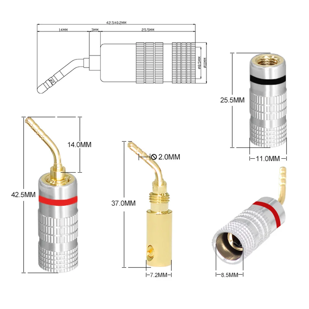 24k Gold Dual Screw Lock Speaker Connector for Speaker Wire Hifi 4mm Banana Plug Cable Wire Audio Speaker Connector