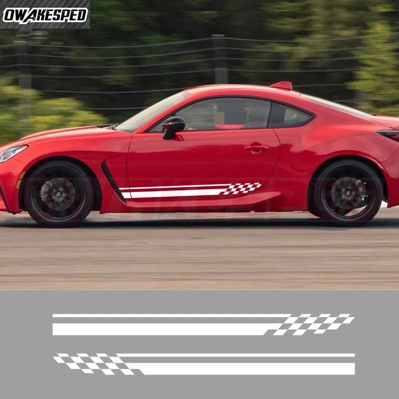 

2Pcs Checkered Graphic For Toyota GR86 Car Door Side Skirt Stickers Racing Sport Auto Body Stripe Kits Vinyl Decals Accessories