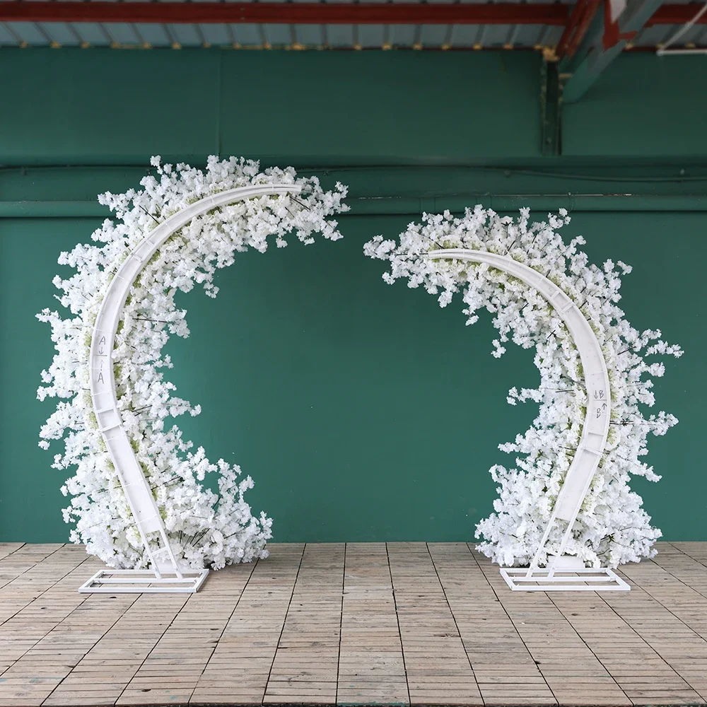 Cherry Blossom Crescent Handmade Fleur Artificielle Wedding Decoration High Quality White Florals Arrangements Decor HY2406