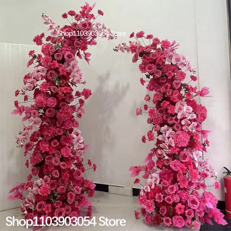 5D Pinkfarbene Rosen-Hortensien-Blumenarrangement für den Gang, Hochzeits-Hintergrund, Ochsenhorn-Bogen-Dekoration, Hängende Blumenreihe, Bankett-Fensterdekoration – Detail 5