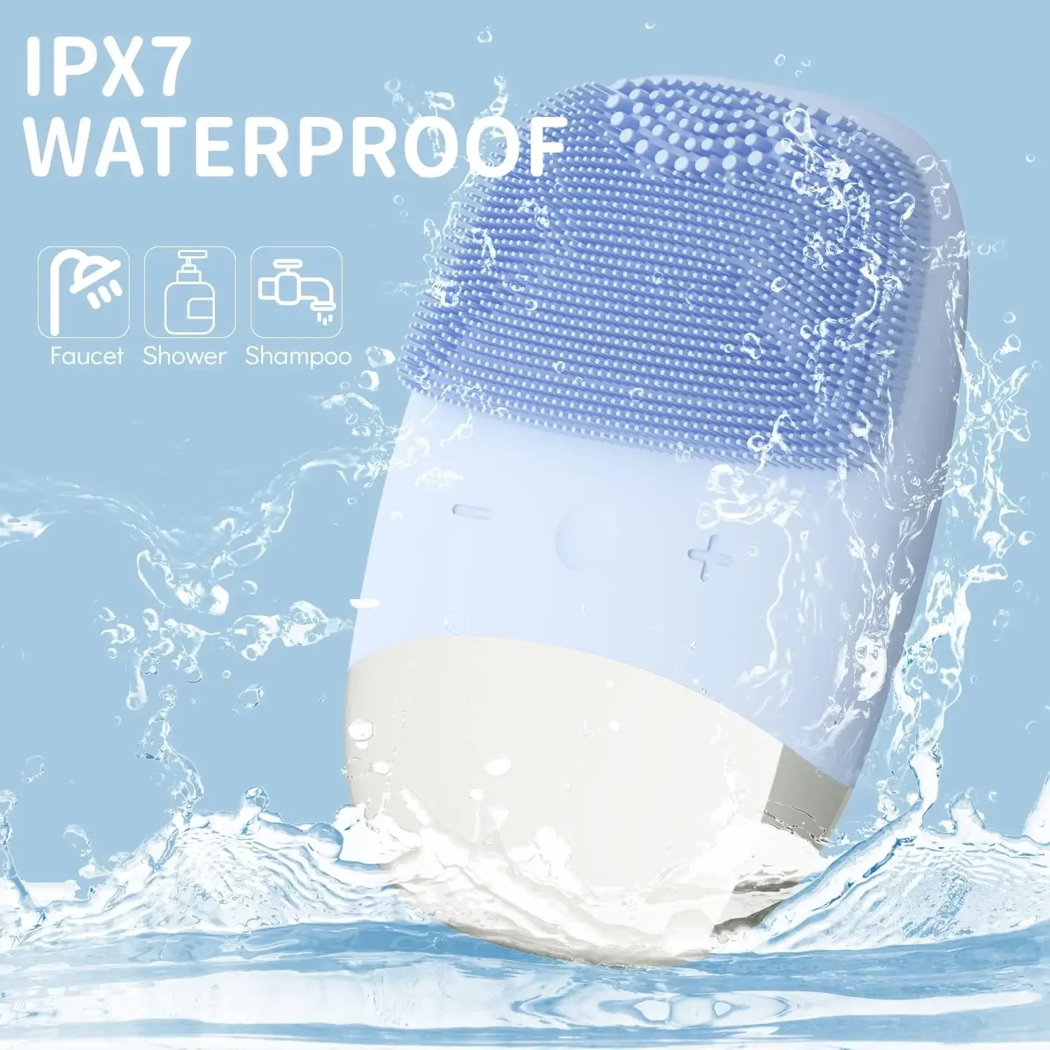 Brosse de nettoyage du visage en silicone, appareil de nettoyage en profondeur de massage par vibration ultrasonique électrique, rechargeable par USB.