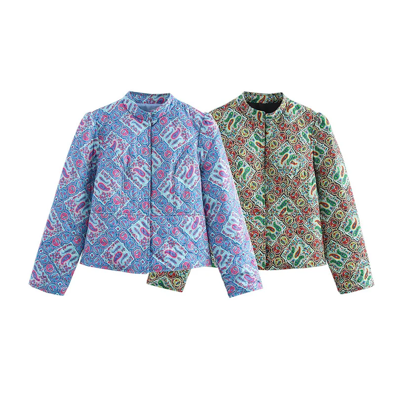 

Women Chic Vintage Printed Winter Jacket Short Parka Coat 2025 New Fashion High Street Casual Jackets Outerwear