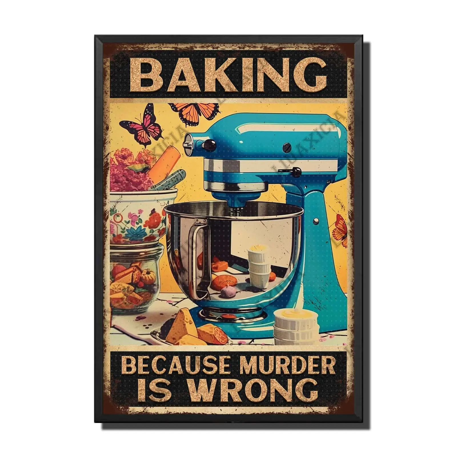 Rustic Metal Decor Baking Because Murder is Wrong Rose Like Cake Tea Metai Tin Sign The garage Nostalgic Vintage indoor Metal Wa