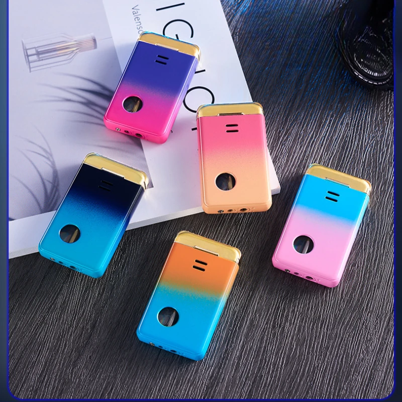 Double Flame Metal Inflatable Lighter Transparent Visible Gas Windproof Smoking Accessories Butane Gas Ignition Tool Lighters