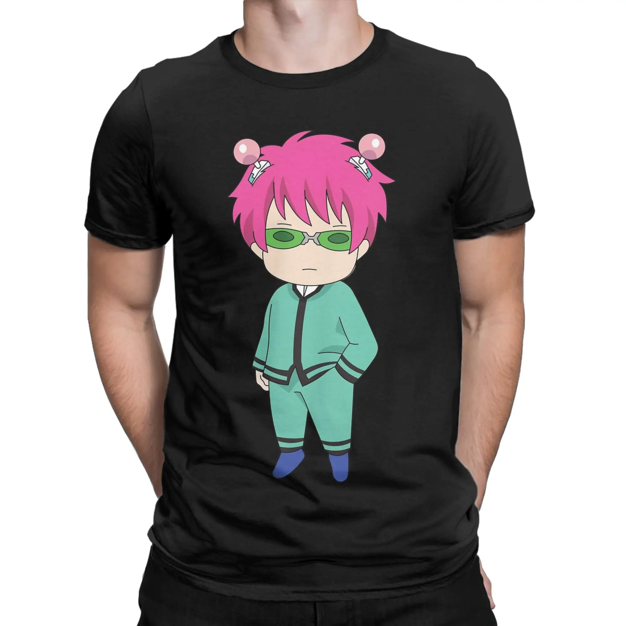 Saiki K Chibi Saiki Kusuo T Shirts for Men Pure Cotton Awesome T-Shirts Crewneck  Tee Shirt Short Sleeve Clothes Summer