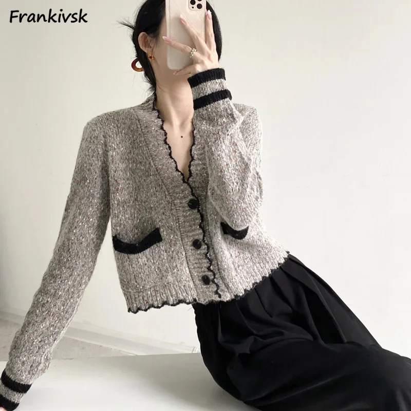 

Vintage Cardigans Women Simple Spring Slim Cropped Knitwear All-match Party Daily Ladies Sweaters Ins Fashion Autumn Minimalist