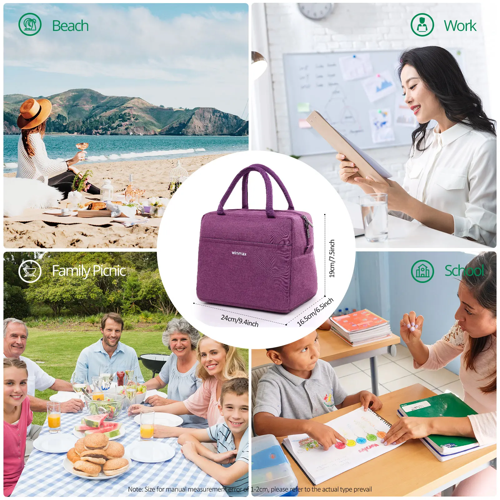 Lunch Box Lunch Bag Insulated Cooler Bag Waterproof Thermal Bag for Women Children Girls and Ladies, Cute for Work Picnic School