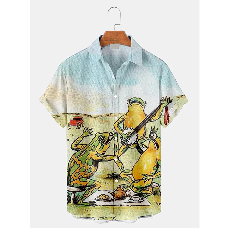 Lustiges Frosch grafik Hawaii hemd für Männer Tiermusik 3d gedruckt Aloha Hemden lässig Streetwear Kurzarm Bluse Revers Tops