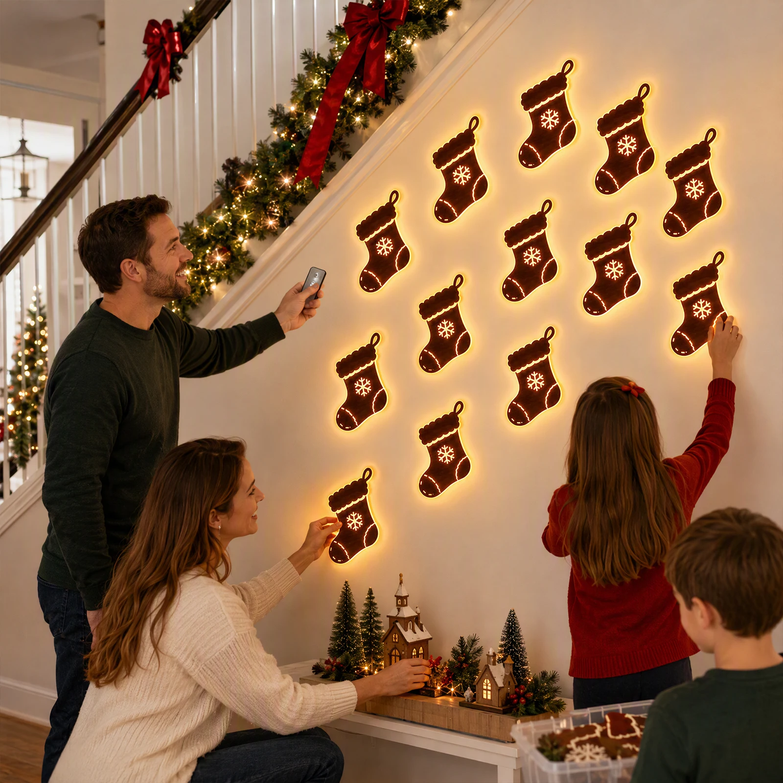 Up Lighting Decor - Christmas Light Up Wooden Wall Decoration