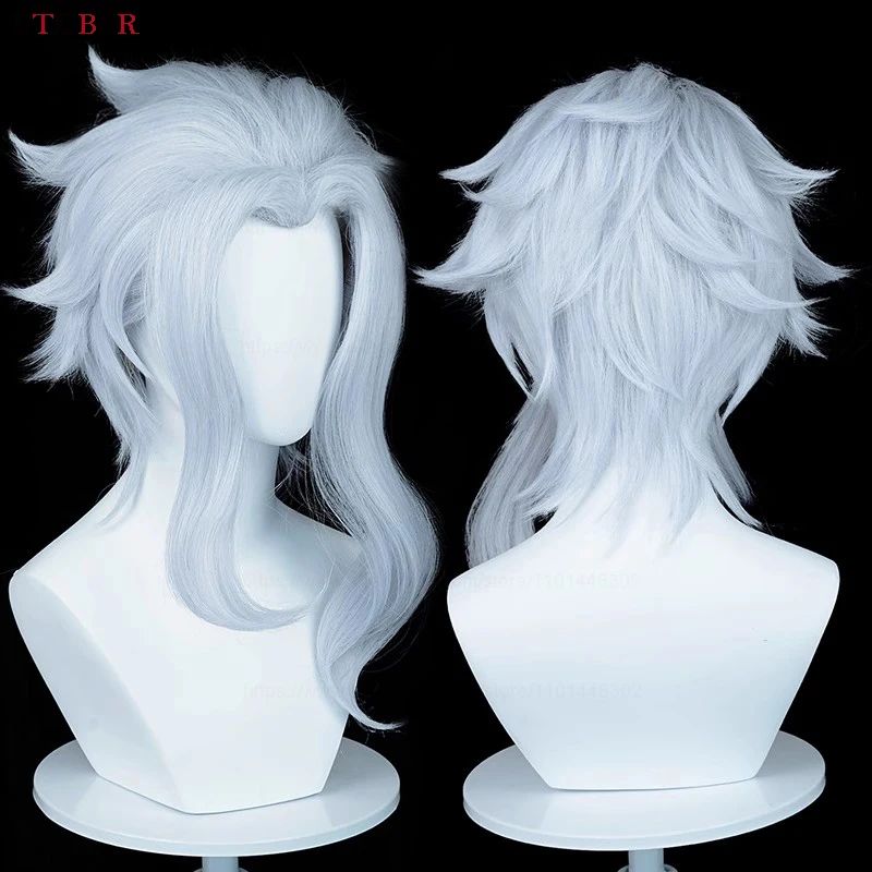 Fatui Doctor Il dotore parrucca Cosplay gioco corto blu chiaro resistente al calore capelli sintetici parrucche per feste Anime + cappuccio per parrucca