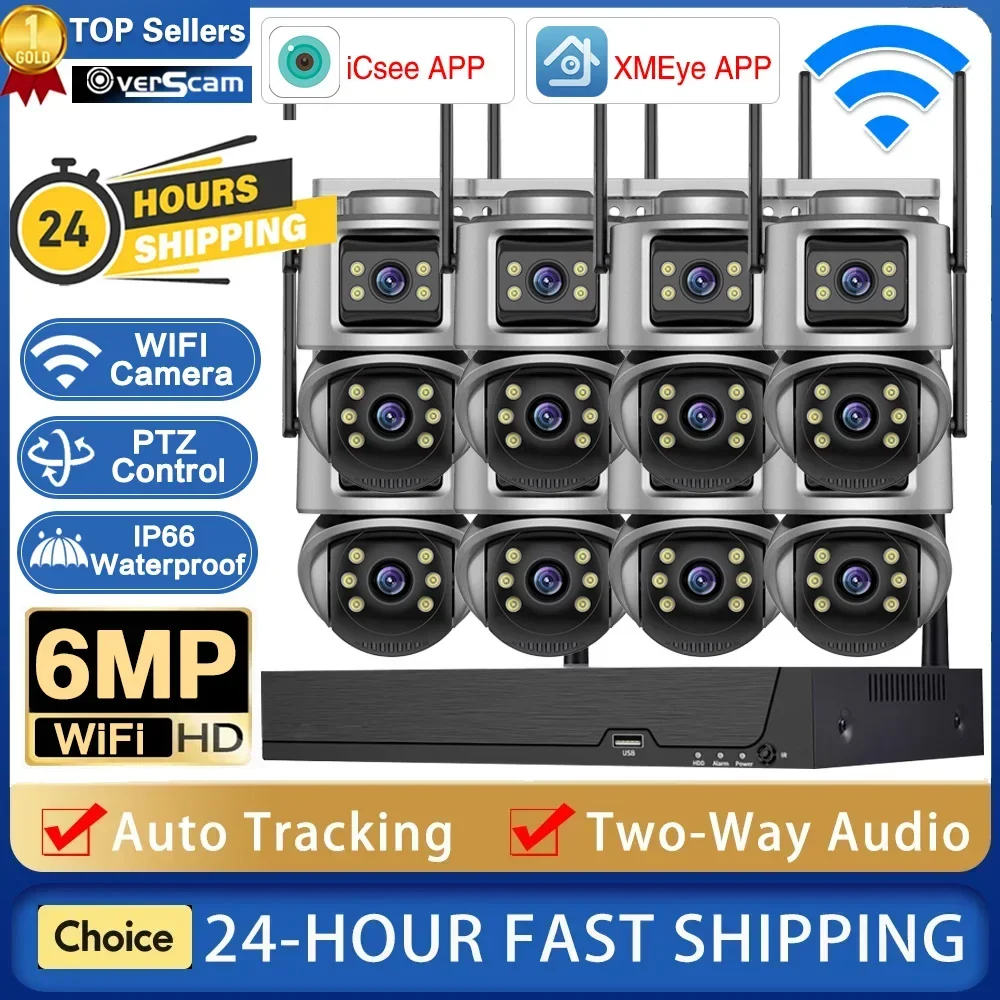 

6MP HD Dual Lens Outdoor WIFI PTZ Camera Wireless 8CH NVR CCTV System Two Way Audio Security Camera Video Surveillance Kit