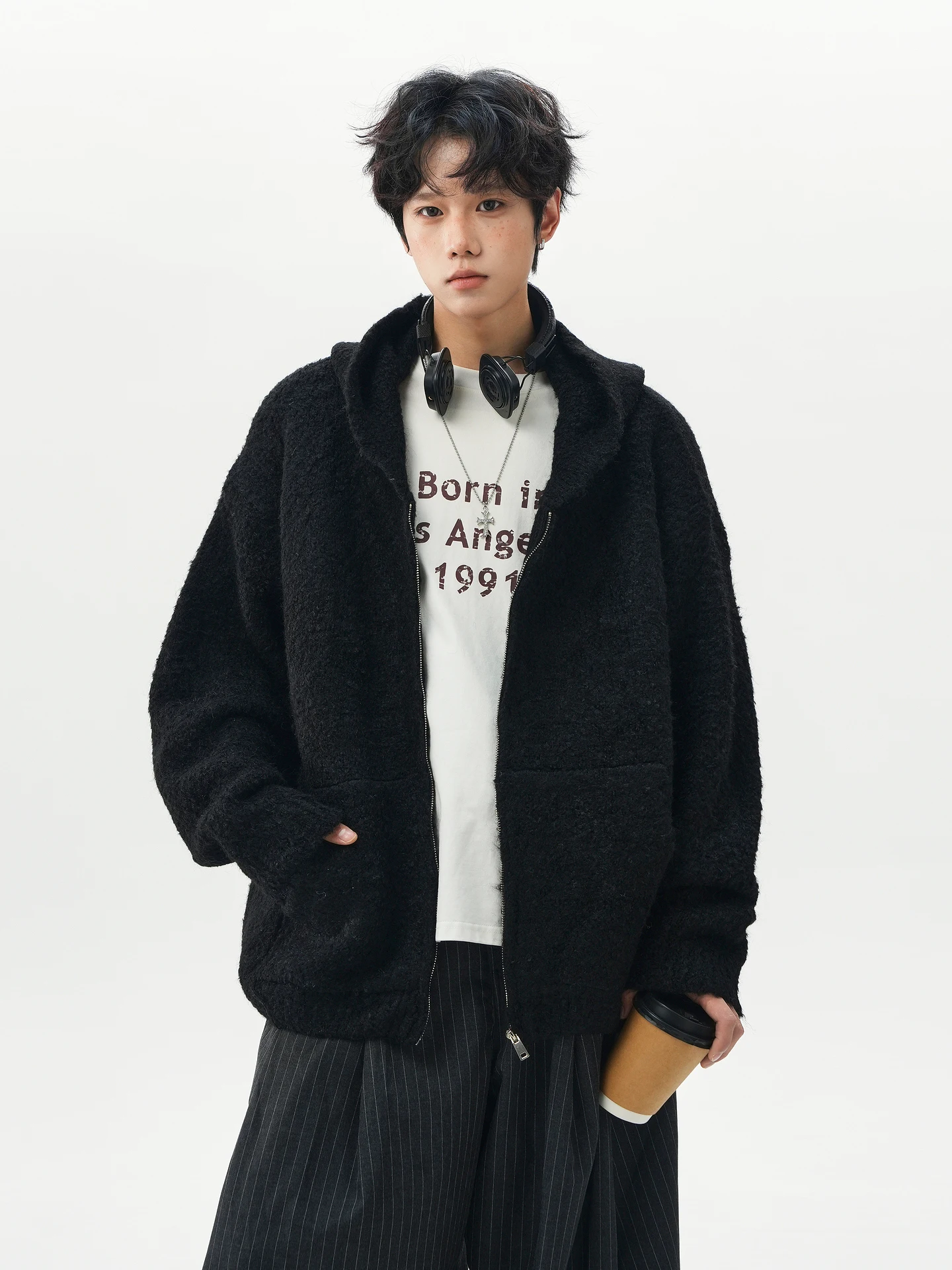 Fashion Trend Retro Cardigan Sweater for Men Street Style Gentle Loose Casual Couple Knitted Hooded Zipper Jacket