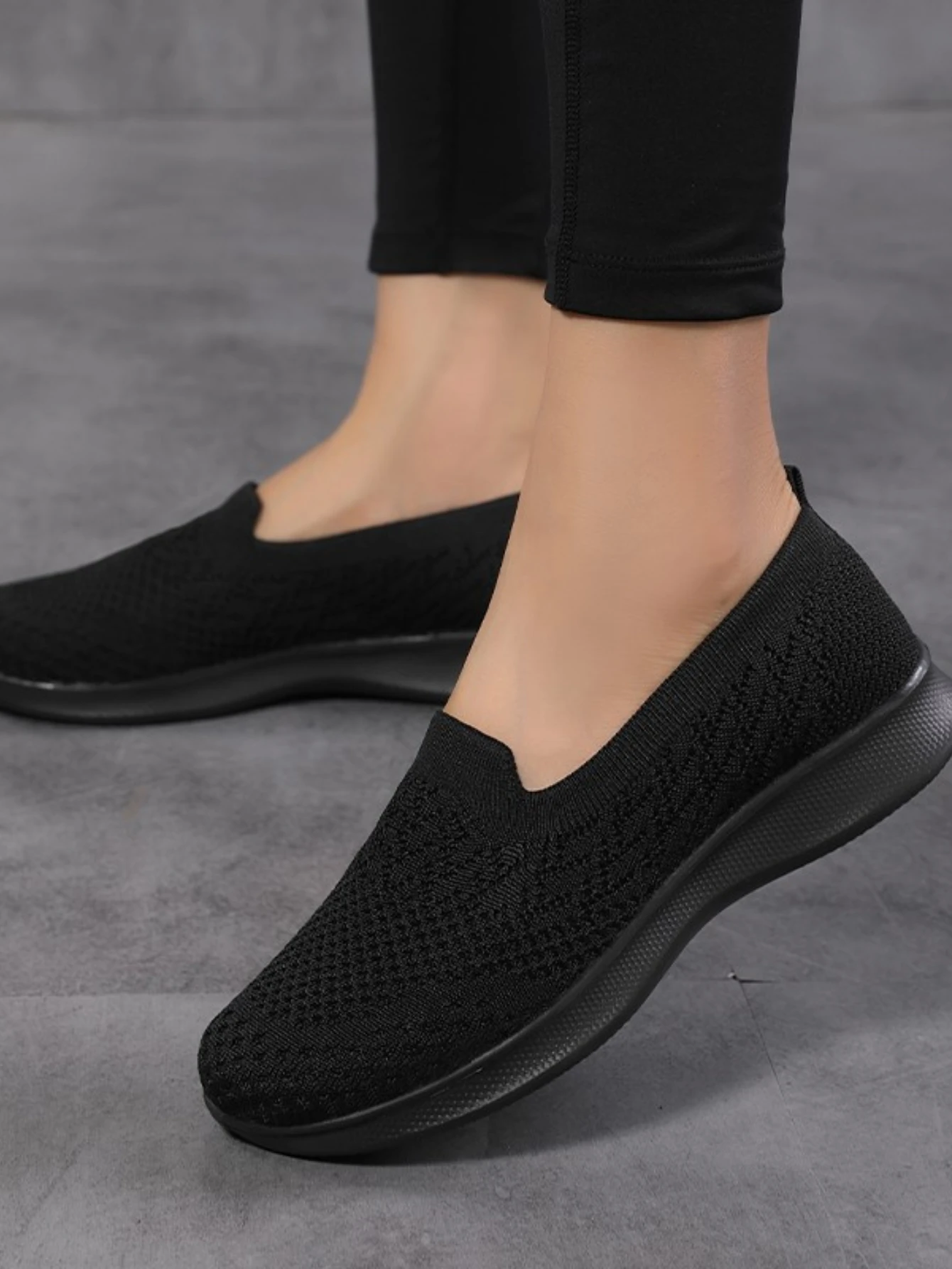 

Women Slip on Loafer Shoes Mesh Casual Shoes Ballet Flat Nurse Walking Sneakers Knit Round Toe Black Shoes for Mother 112 t