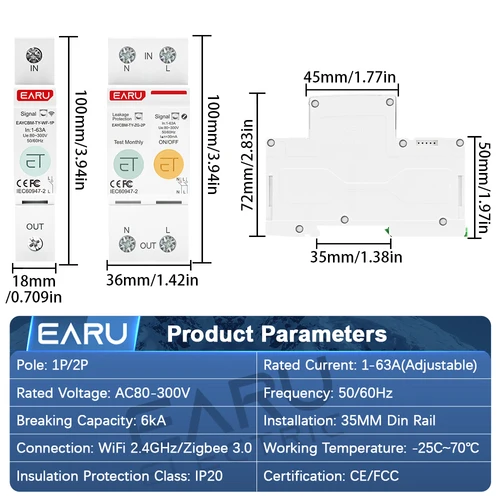 Imagen 2 del producto Tuya WiFi ZigBee MCB disyuntor inteligente 1/2P 63A interruptor medidor de energía temporizador relé kWh Protector de corriente de voltaje Control remoto
