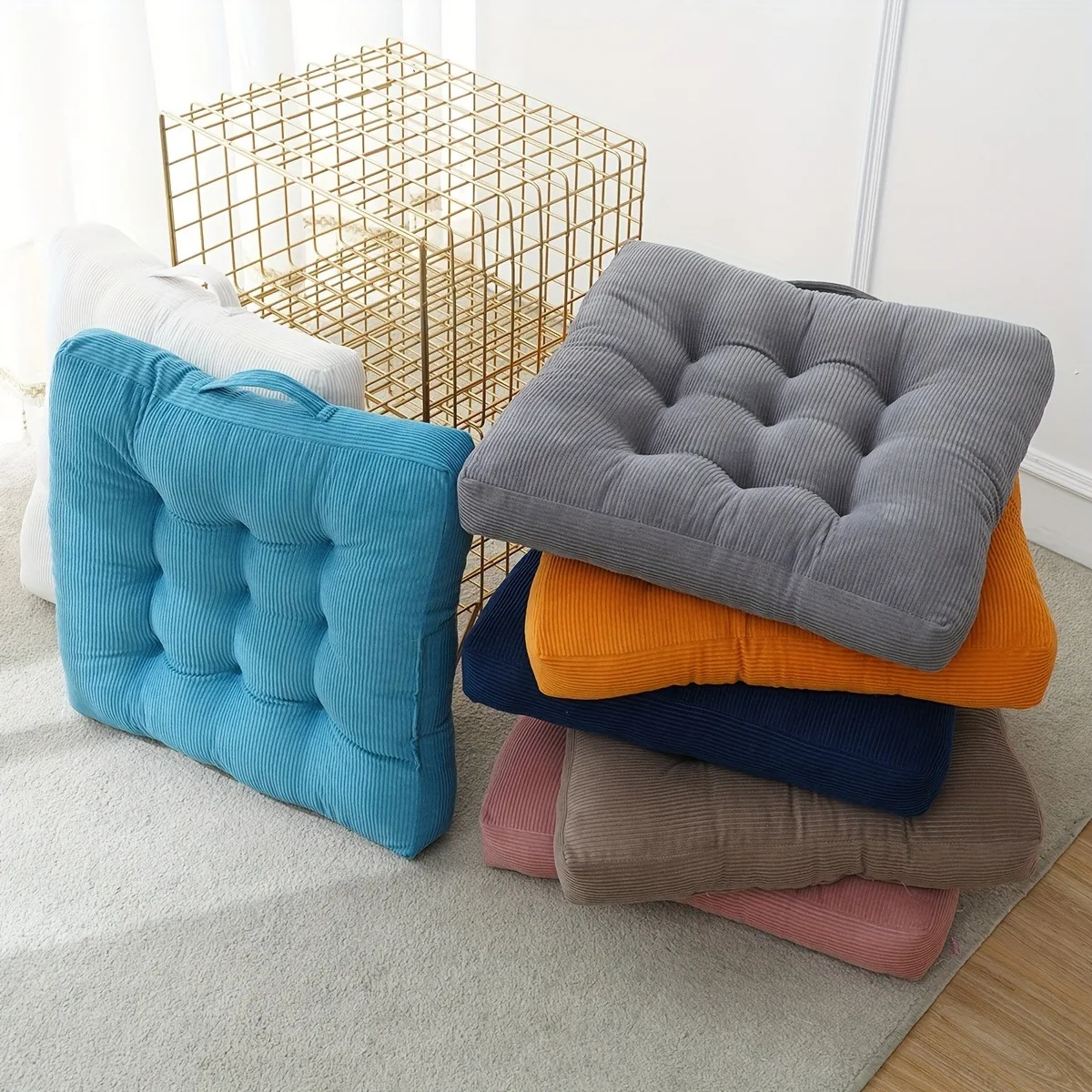 Corduroy Square Thickened Seat Cushion, All-season Chair Pad with a Handle for Easy Storage Containing Soft Padding Home Decor